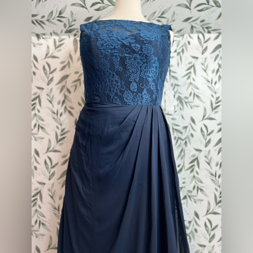 Elegant High Neck Lace Chiffon Bridesmaid WeddingGuest Evening Gown Sz XL NWT #7 - Picture 3 of 14